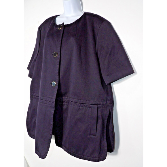 Club Monaco Large Trench Coat Jacket Duster Black Short Sleeve Collarless Posh - Picture 12 of 16